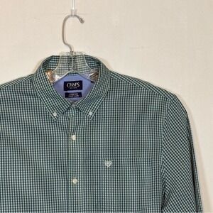 Chaps Mens XL Green Navy Gingham Stretch Easy Care Button Down Shirt CM14LW200